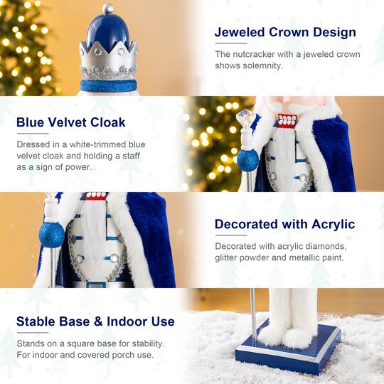 Glitzhome® 24" Wooden Christmas Blue King Nutcracker